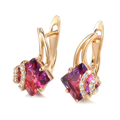 Karmesinrot Quadratisch Kristall-Ohrringe | Rosegold