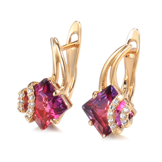 Karmesinrot Quadratisch Kristall-Ohrringe | Rosegold