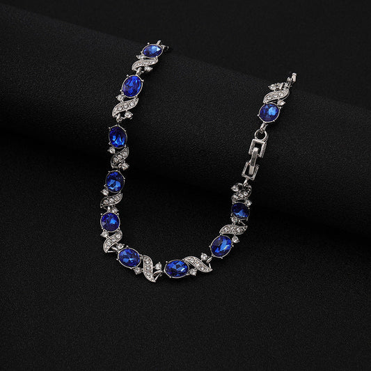 Silber Saphir Blumen Kettenglied Armband