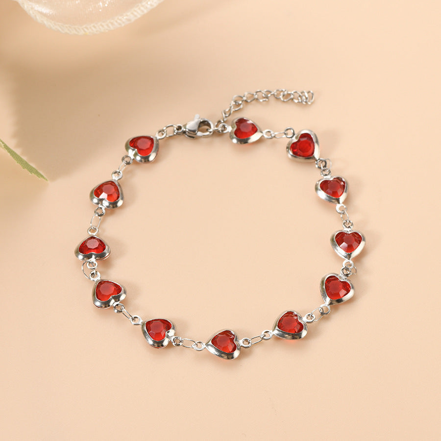 Silber Rubin Herz Kette Armband