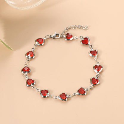 Silber Rubin Herz Kette Armband
