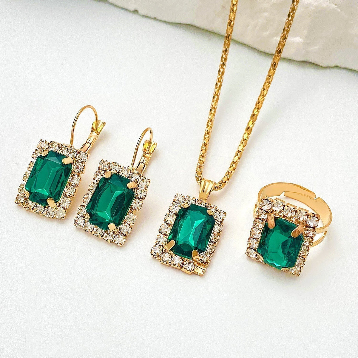 Gold Smaragd Rechteckig Schmuckset