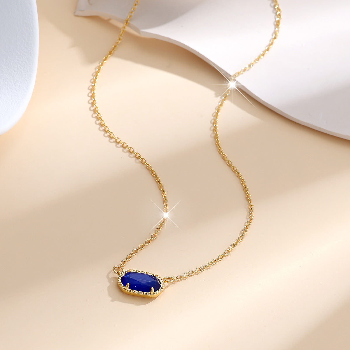 Klassisch Oval Saphir-Halskette | Gold