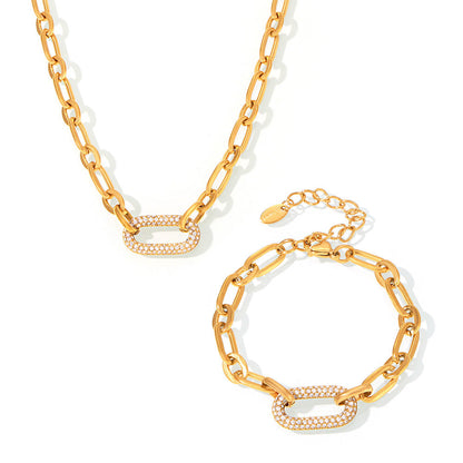 Pavé Massiv Kette Kettenglied Schmuckset | Gold