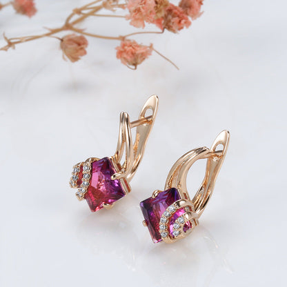 Karmesinrot Quadratisch Kristall-Ohrringe | Rosegold