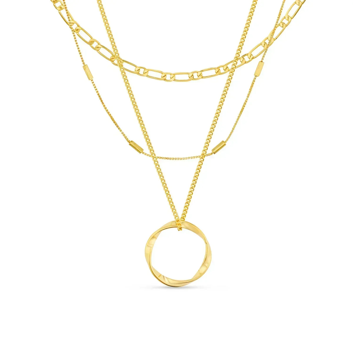 Offener Kreis Dreireihig Halskette | Gold