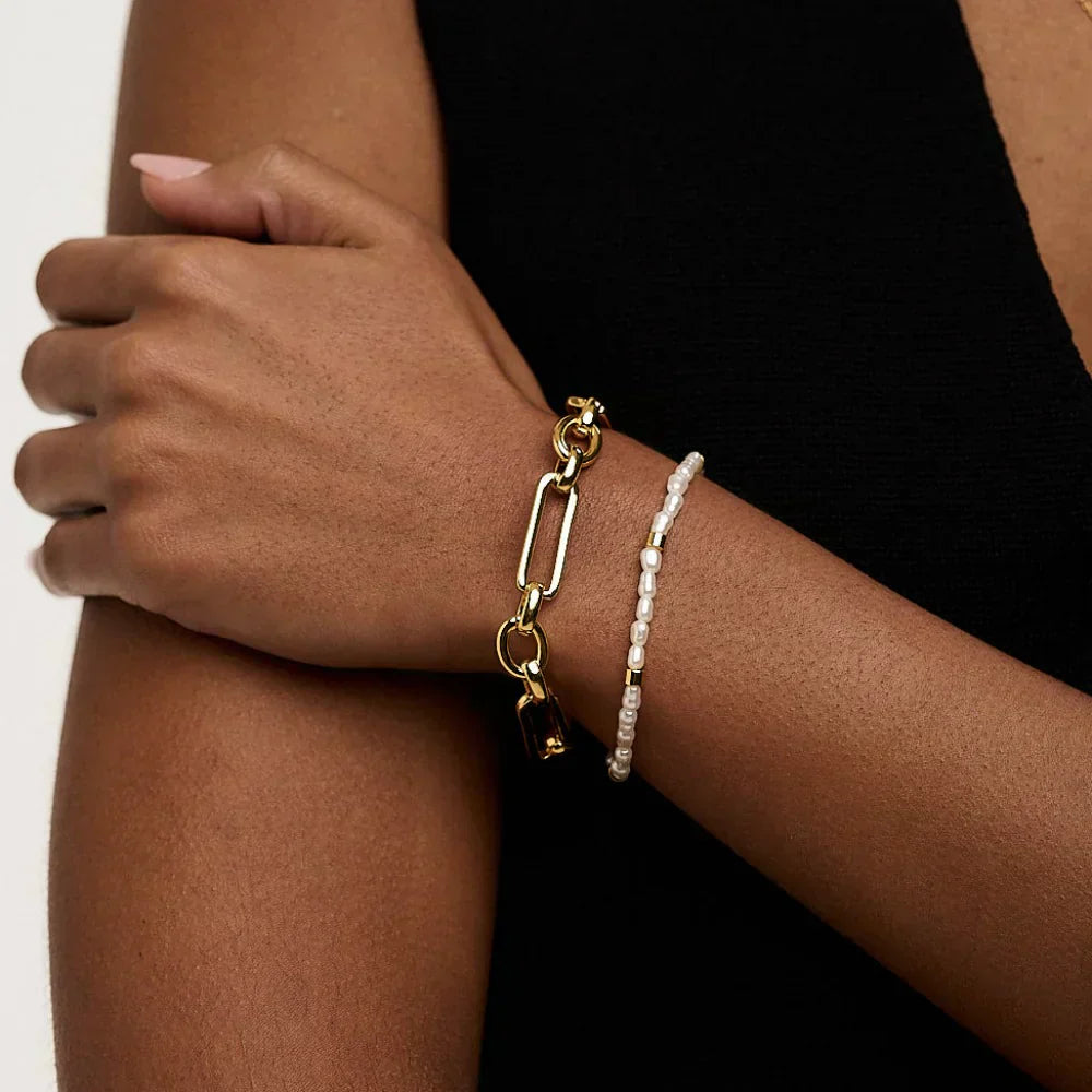 Kettenglied T-Steg Armband | Gold