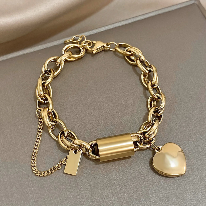 Herzförmig Massiv Armband | Gold