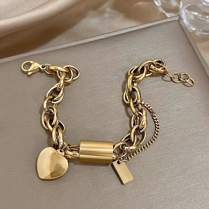 Herzförmig Massiv Armband | Gold
