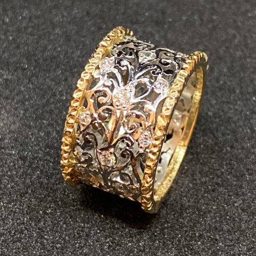Silber und Gold Verziert Band Ring