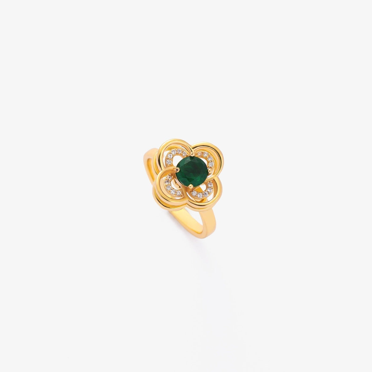 Kleeblatt Halo Smaragd Drehring | Gold