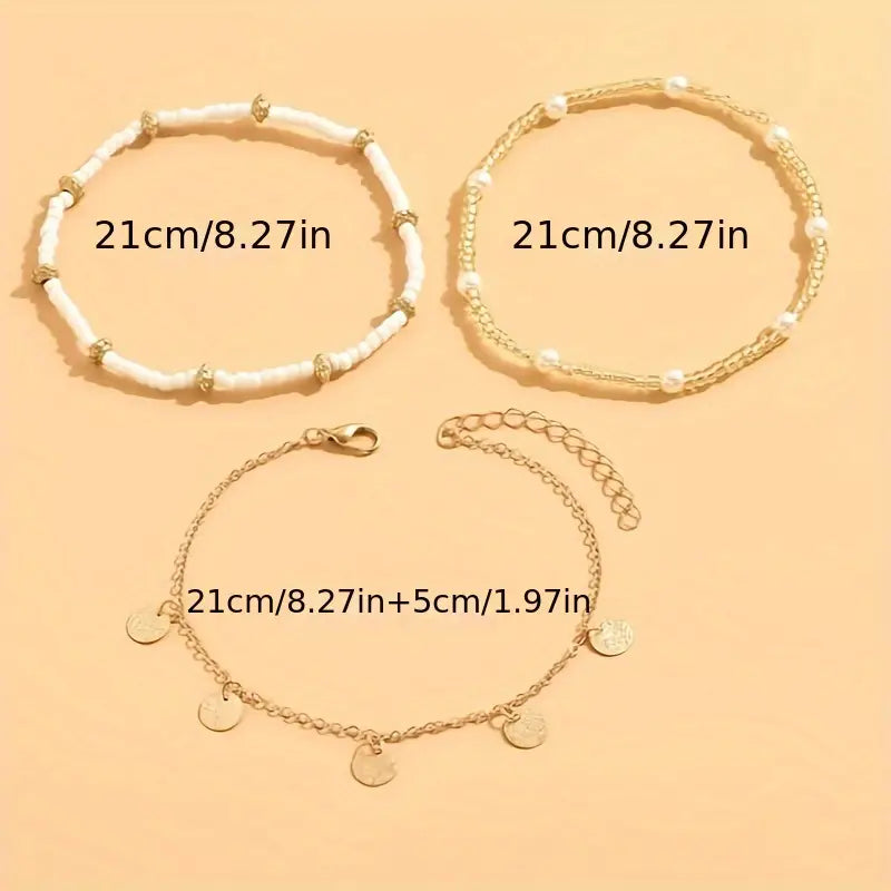Küsten Anhänger 3-Teilig Mehrreihig Anklet Set | Gold