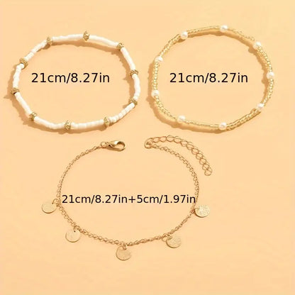 Küsten Anhänger 3-Teilig Mehrreihig Anklet Set | Gold