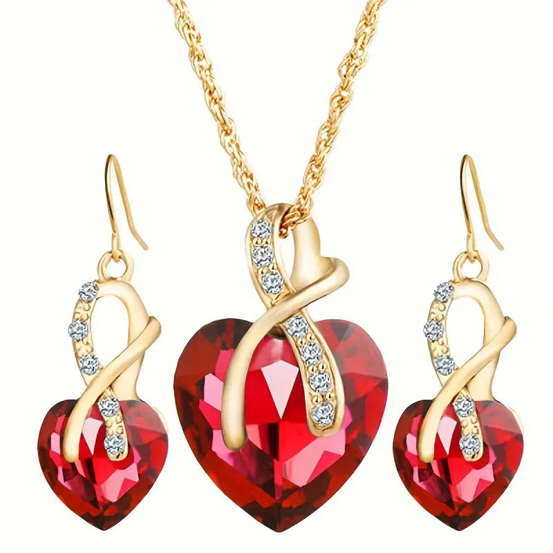 Gold Rubin Gedreht Herz-Schmuckset