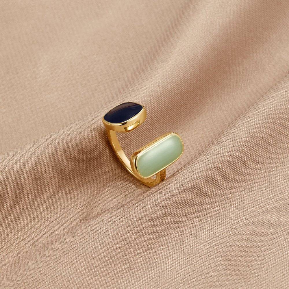 Gold Doppel Stein Offen Ring