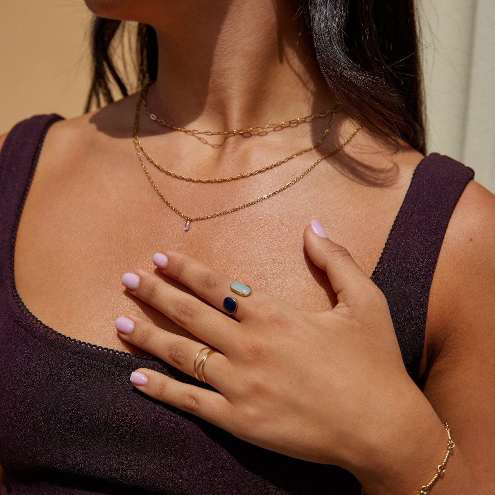 Gold Doppel Stein Offen Ring