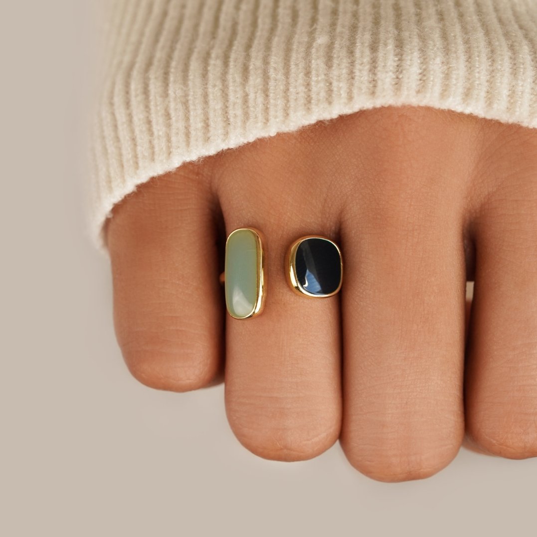Gold Doppel Stein Offen Ring