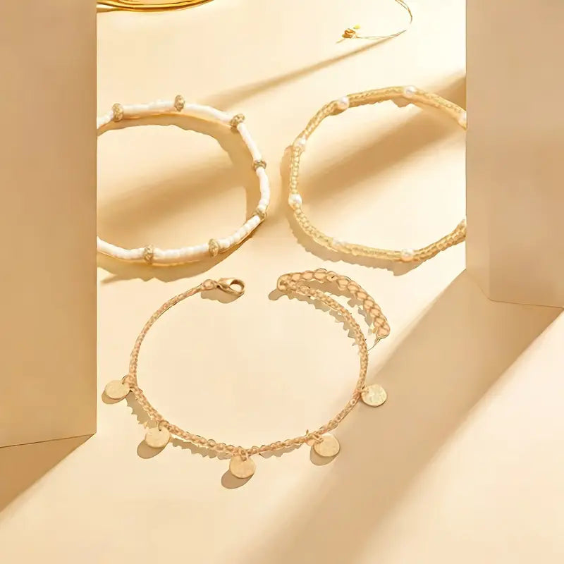Küsten Anhänger 3-Teilig Mehrreihig Anklet Set | Gold