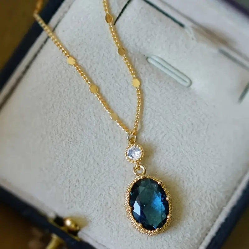 Gold Saphir Oval Tropfen-Halskette