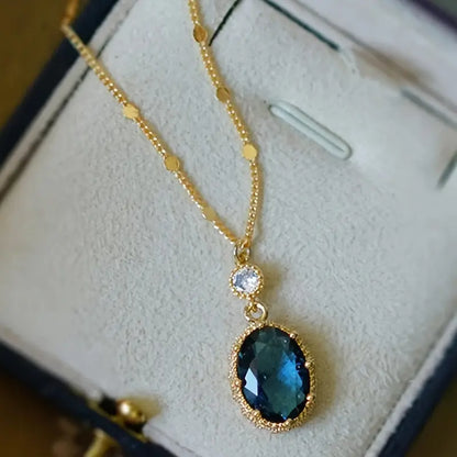 Gold Saphir Oval Tropfen-Halskette