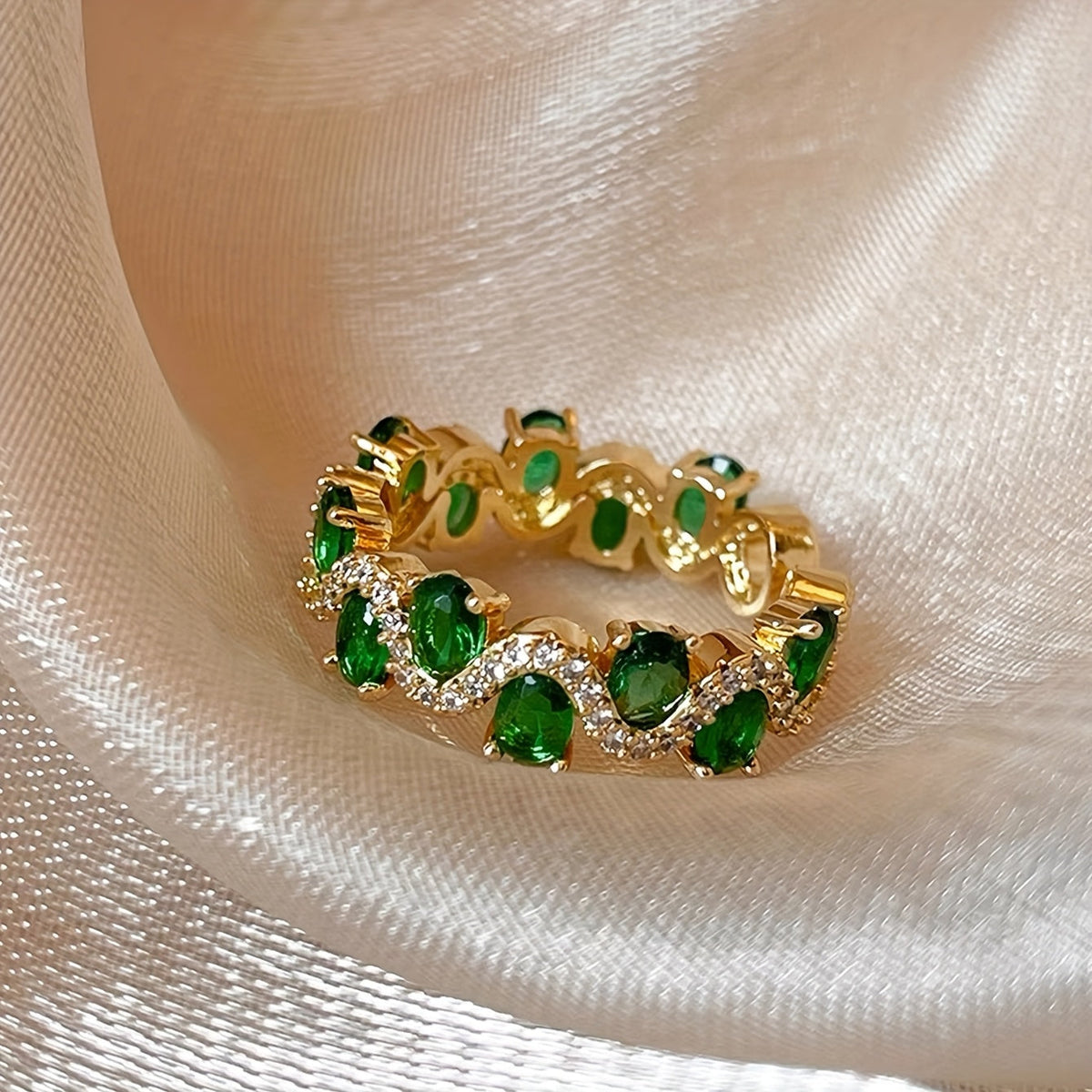 Calira Sparkling Smaragd Offen Ring | Gold