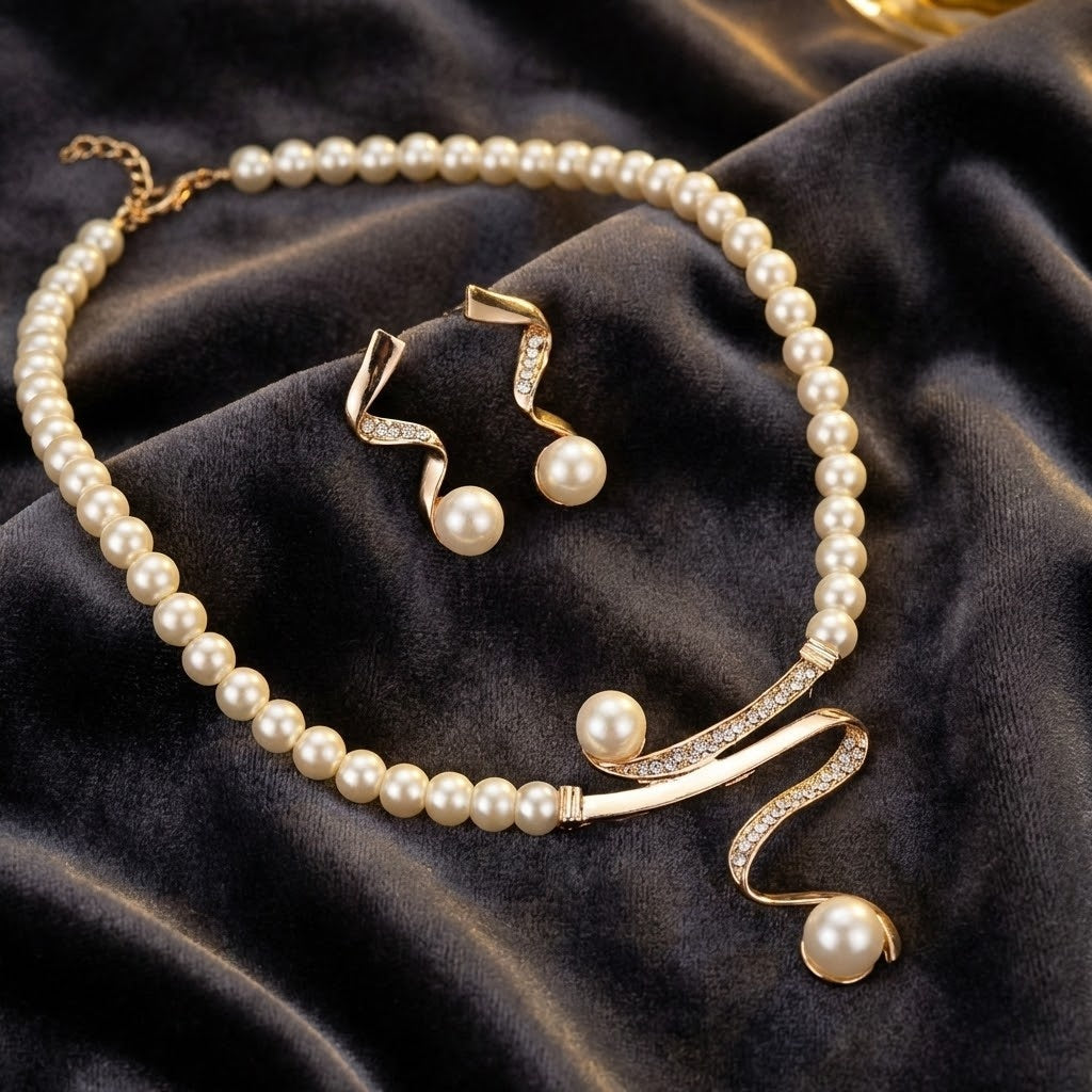 Elegant Natürlich Perlenhalsketten-Set