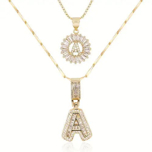 Pavé-Buchstabeninitiale Halskette Set | Gold