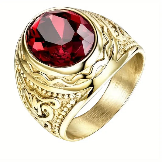 Gold Rubin Graviert Ring
