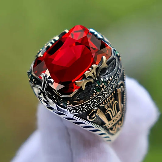 Silber Rubin Verziert Siegelring Ring