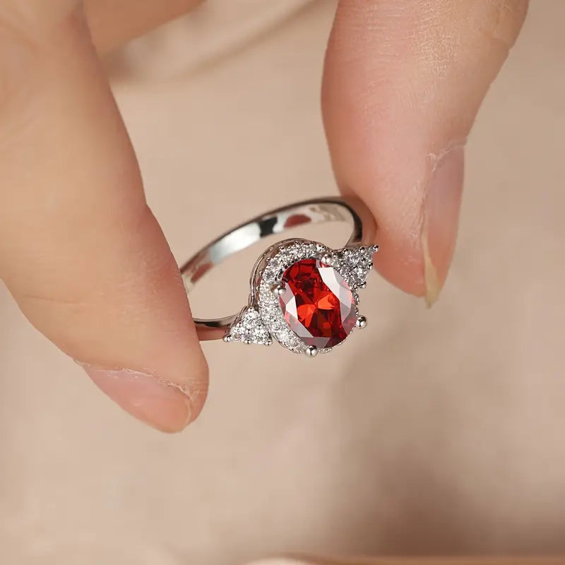 Silber Rubin Halo-Ring