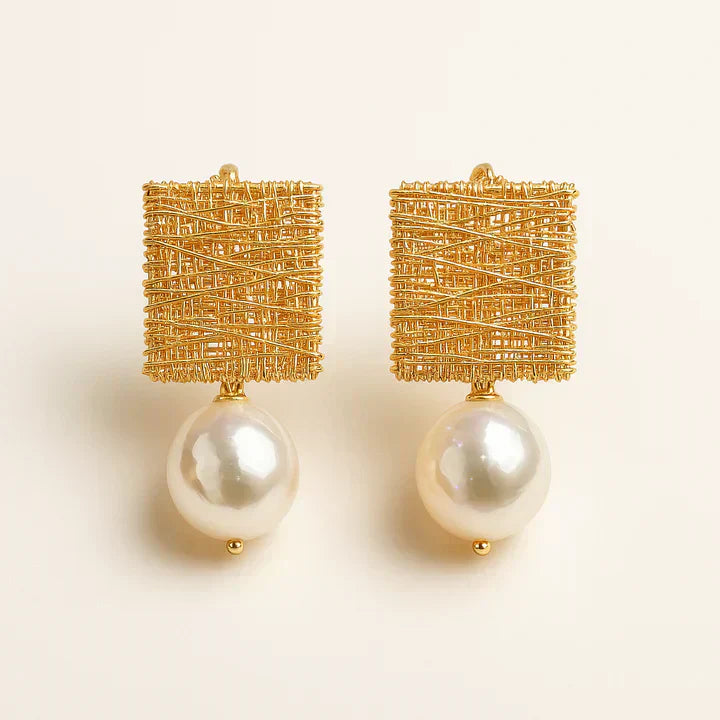 Elegant Goldfaden Perlenohrringe