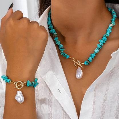 Türkiz & Perlenhalskette Armband-Set