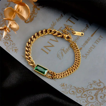 Gold Smaragd Stab Kette Armband