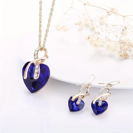 Gold Saphir Herz-Halskette und Ohrring-Set