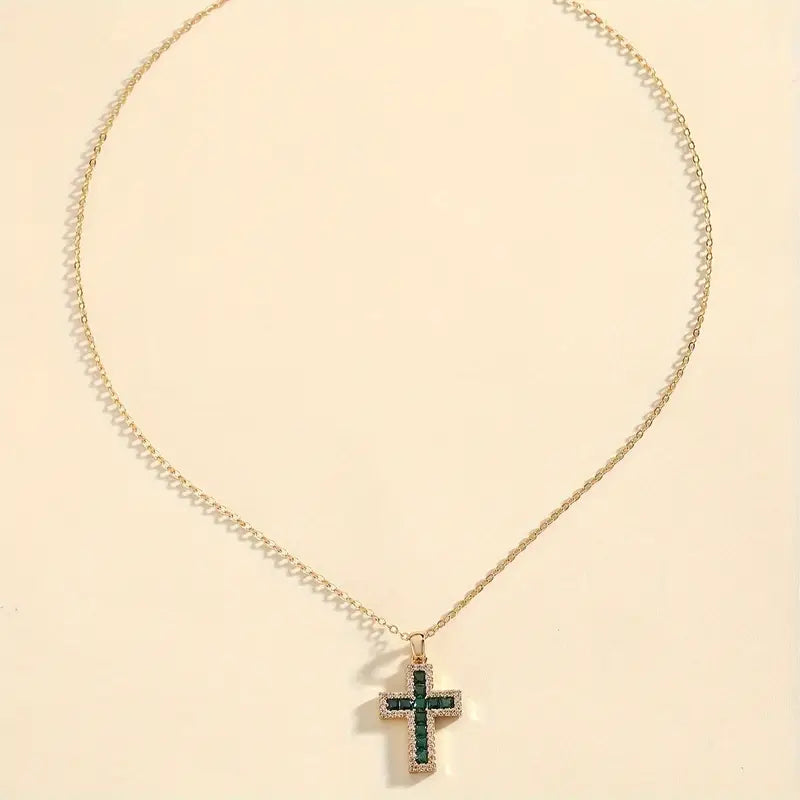 Solene Smaragd Kreuz Anhänger-Halskette | Gold