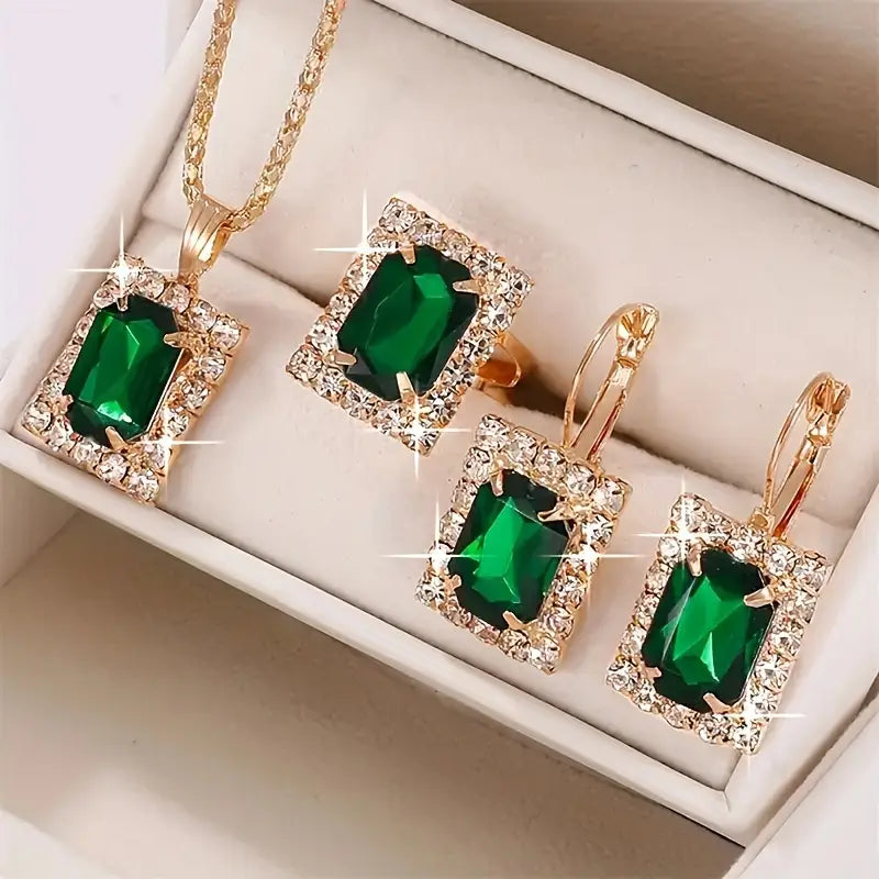 Gold Smaragd Rechteckig Schmuckset