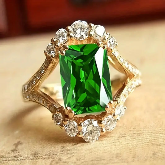 Gold Smaragd Halo-Ring