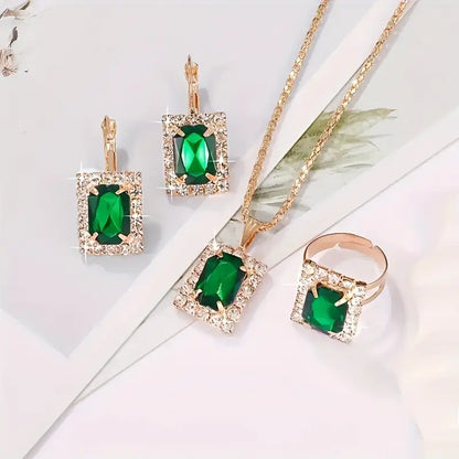 Gold Smaragd Rechteckig Schmuckset
