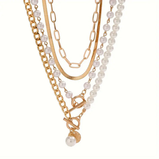 Vintage Perle & Gold Schlange Kette Halsketten-Set | Gold