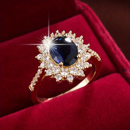 Gold Saphir Halo-Ring