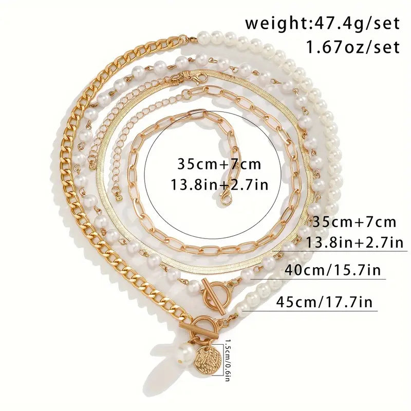 Vintage Perle & Gold Schlange Kette Halsketten-Set | Gold
