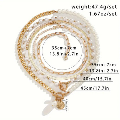 Vintage Perle & Gold Schlange Kette Halsketten-Set | Gold