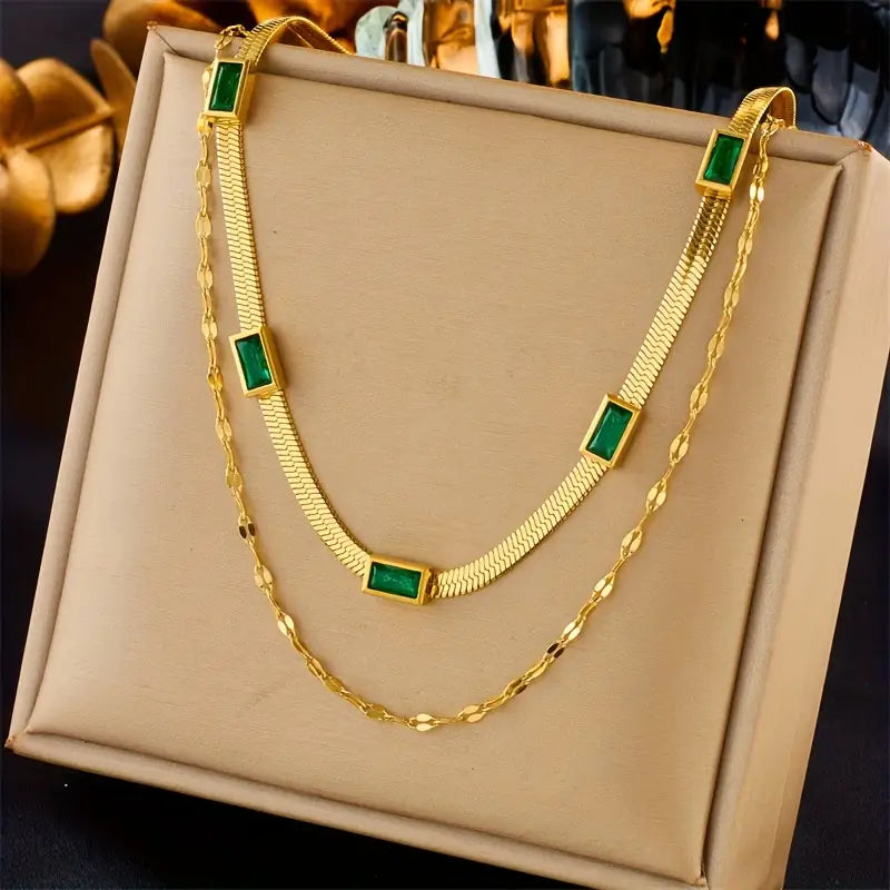 Sister Edelstein Doppelt-Layer Retro Halskette | Gold