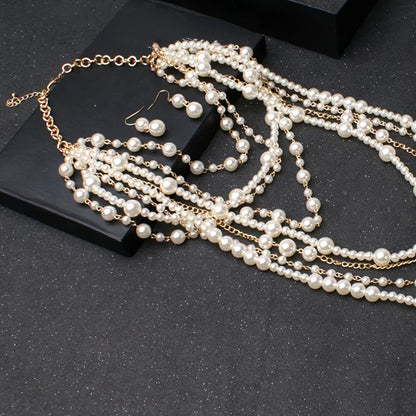 Boho Mehrreihig Perlen-Statement Set