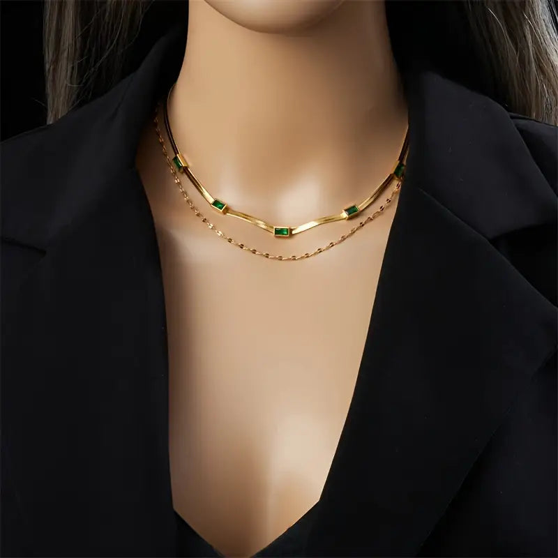 Sister Edelstein Doppelt-Layer Retro Halskette | Gold