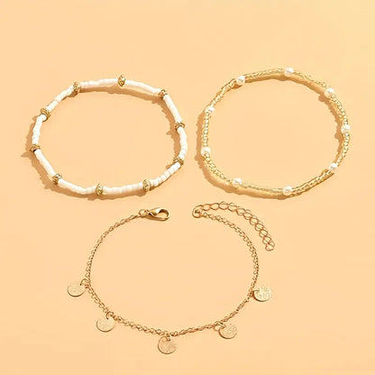 Küsten Anhänger 3-Teilig Mehrreihig Anklet Set | Gold