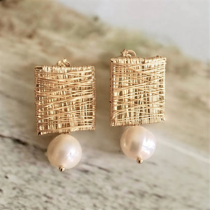 Elegant Goldfaden Perlenohrringe