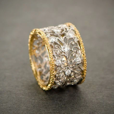 Silber und Gold Verziert Band Ring