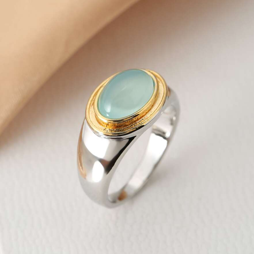 Silber und Gold Zargen Cabochon Ring