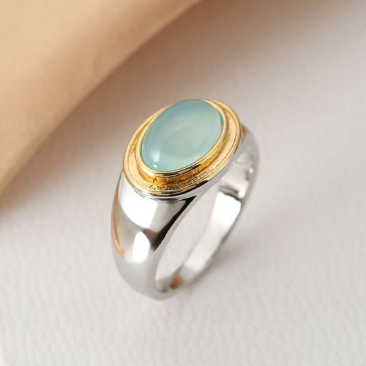 Silber und Gold Zargen Cabochon Ring